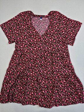 Old Navy Womens Floral Dress XL V-Neck Short Sleeve Cottage Core